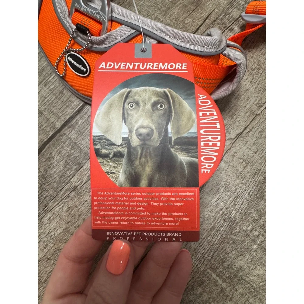 AdventureMore No Pull Dog Harness Orange Large Reflective Adjustable Handle L